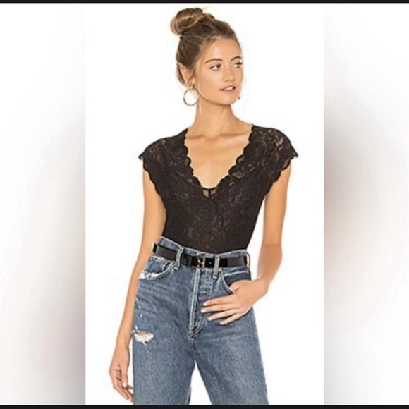 We are HAH x Free People Lady Like V-Neck Black Lace Bodysuit - Size XS - Picture 1 of 3